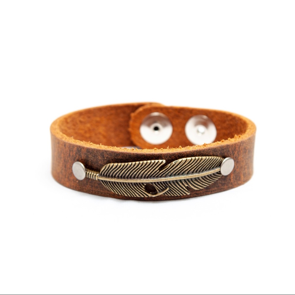 Genuine Leather Feather Bracelet - 3/4” Band